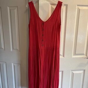 Chic Red Button-Front Midi Dress